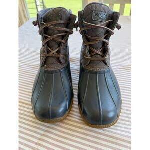 Sperry Women's Saltwater Duck Boots Size 7 Brown Olive Waterproof